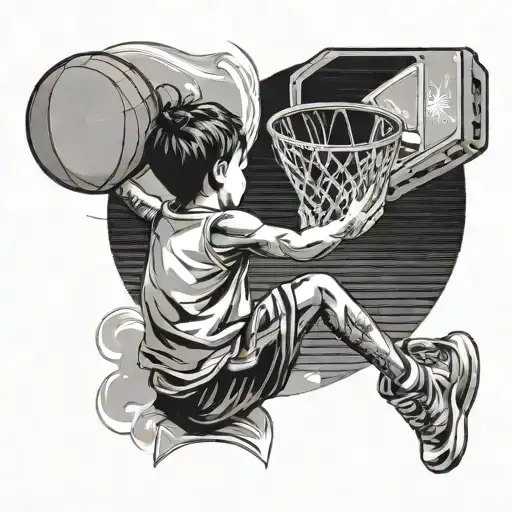 A Basketball Hoop With A Child Shooting A Hoop