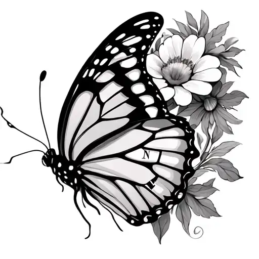 Butterfly With Half Flowers And Roman Numeral Body