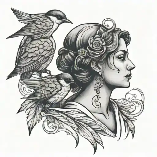Roman Sad Woman With Swallow Bird