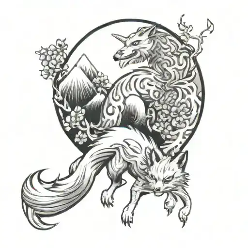 Japanese Moon Fuji Kitsune