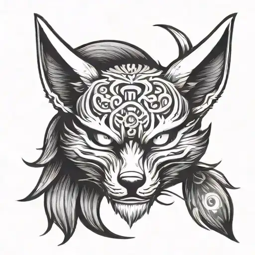 Japanese Moon Kitsune Mask Split In Half