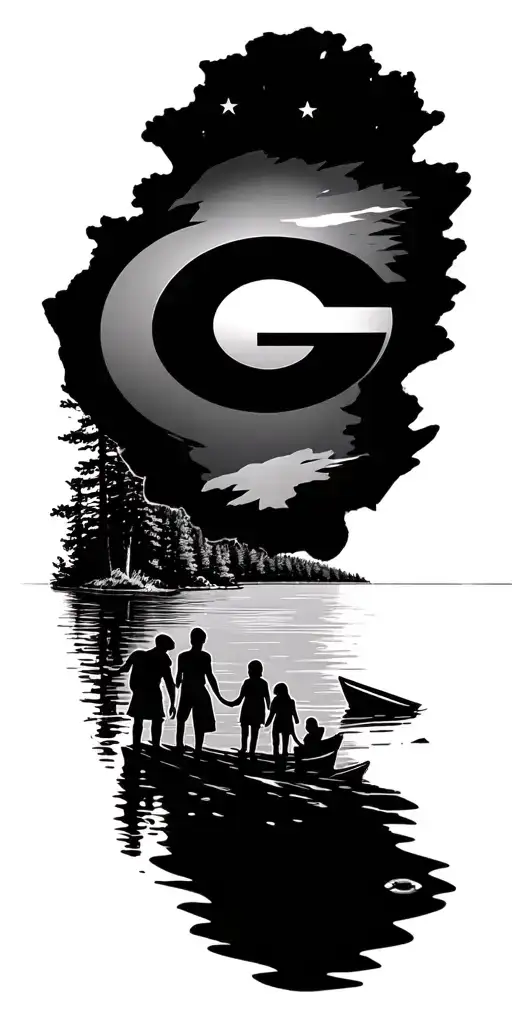 Star Destoyer Over A Lake With A Family Watching Georgia Football