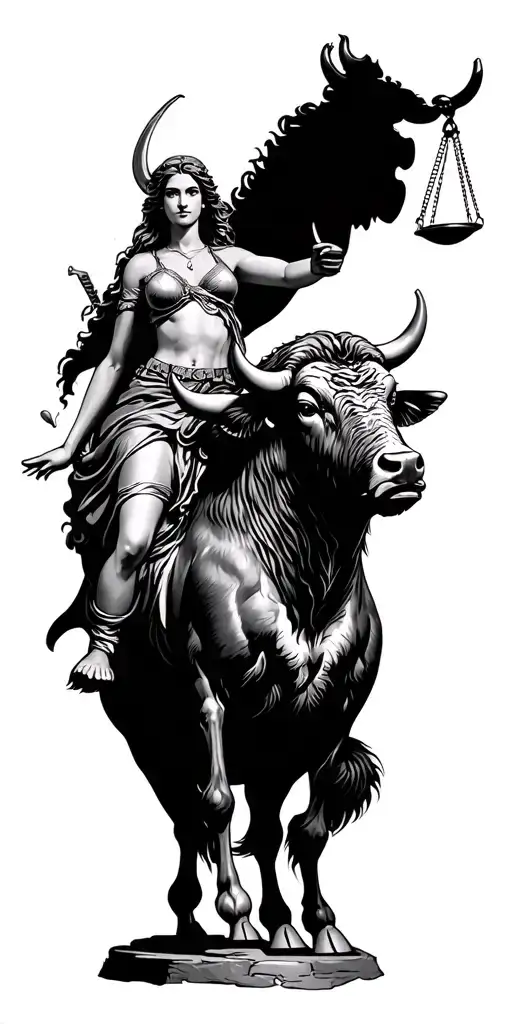 Lady Justice Riding A Buffalo