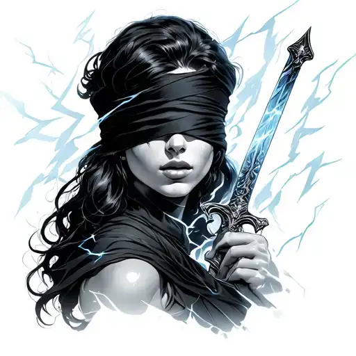 Blindfolded Woman With Lightning Sword