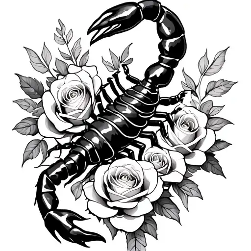 A Scorpion Wrapped By Roses Blooming