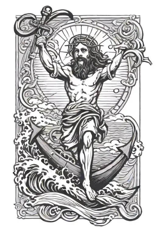 Jesus On A Anchor Cross In The Sea