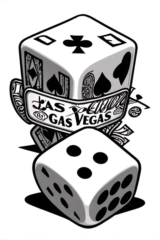 Las Vegas Dice With Cards And Designs Around It