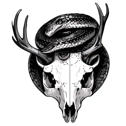 Rattlesnake In Eye Socket Of Deer Skull