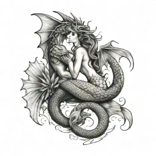 Dragon And Mermaid Kissing Each Other