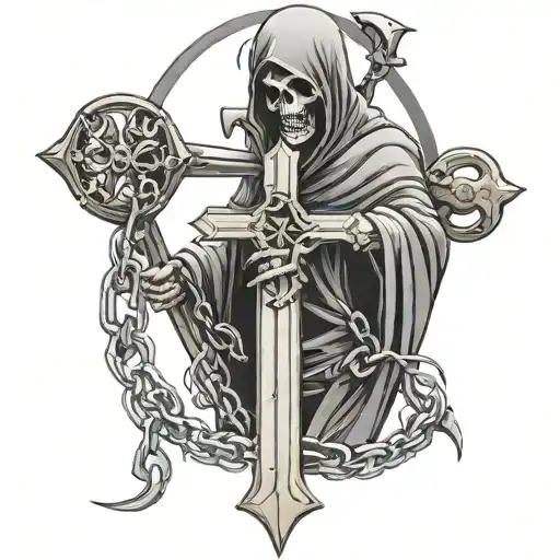 Cross Gothic Chains Death With A Scythe