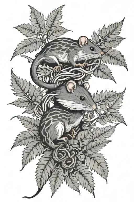 Rats Tangled In Fern Leaf