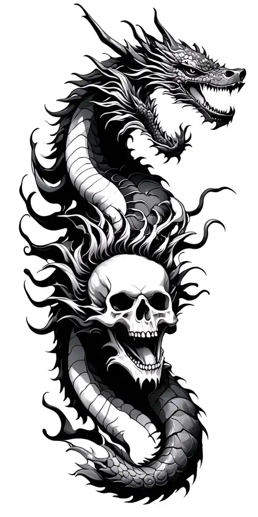 Japanese Dragon And Skulls
