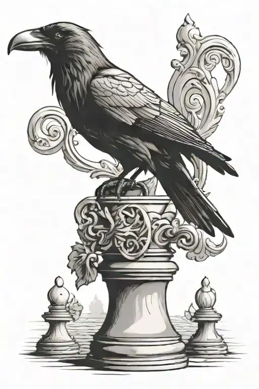 Raven Perched On A Rook Chess Piece