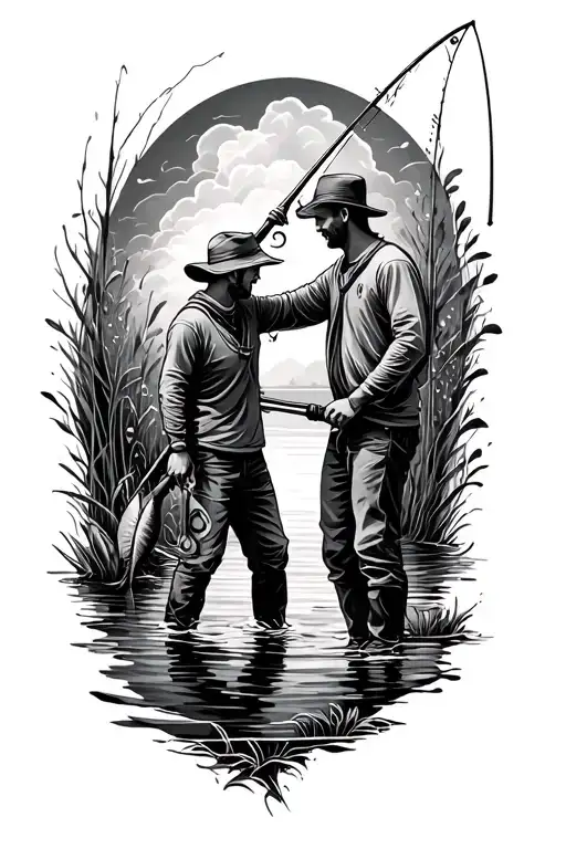 2 Friends Fishing Rod Casting A Line Memorial