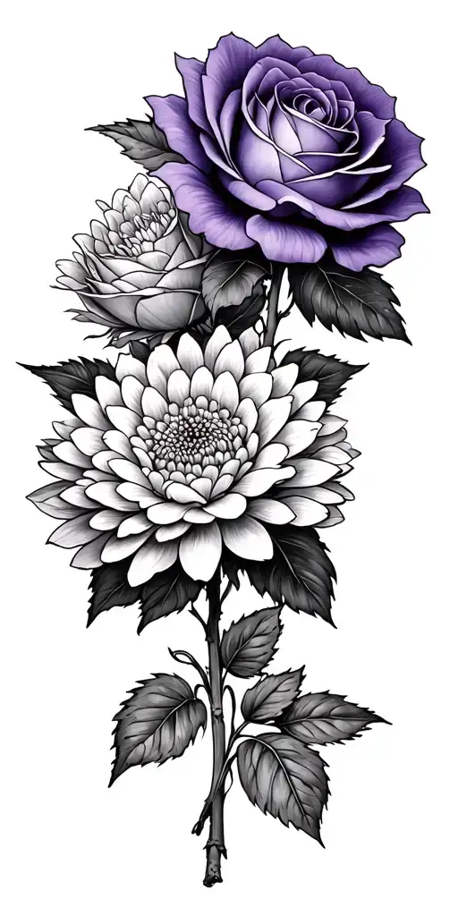 Violet And Chrysanthemum And Rose Intertwined