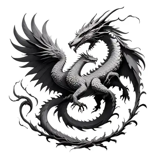 A Dragon And Phoenix Making A Spiral