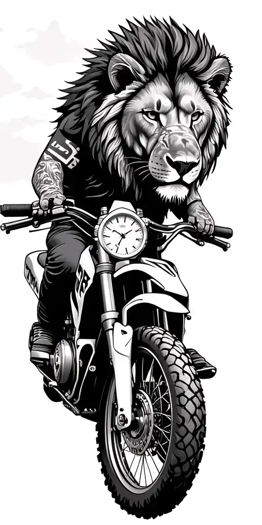 Dirt Bike In The Mountains With A Lions Head And A Watch Fillagre Connecting The Different