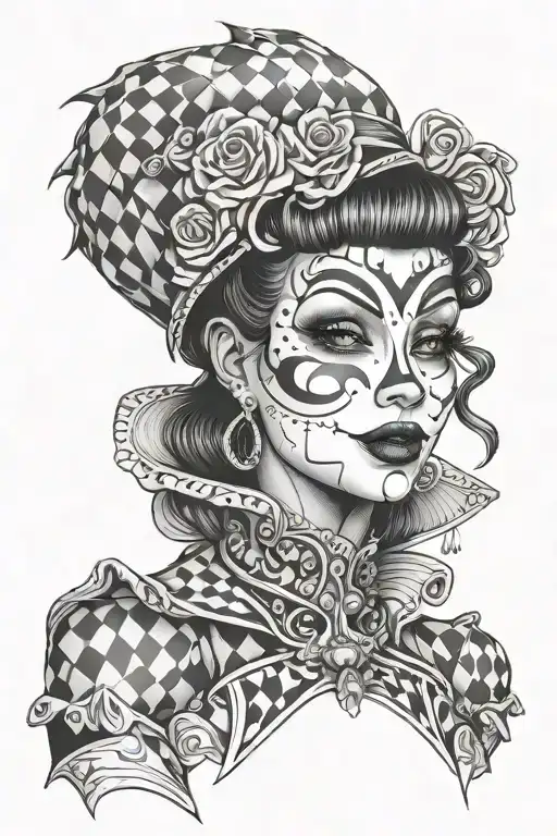Harlequin Girl Full Face With A Smile
