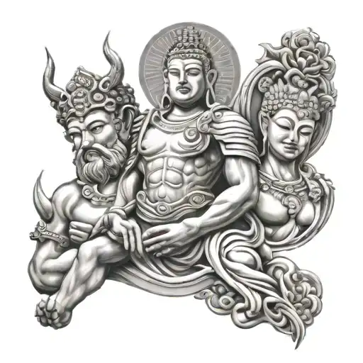 Genesha And Buddha And Zues Poseidon Ares