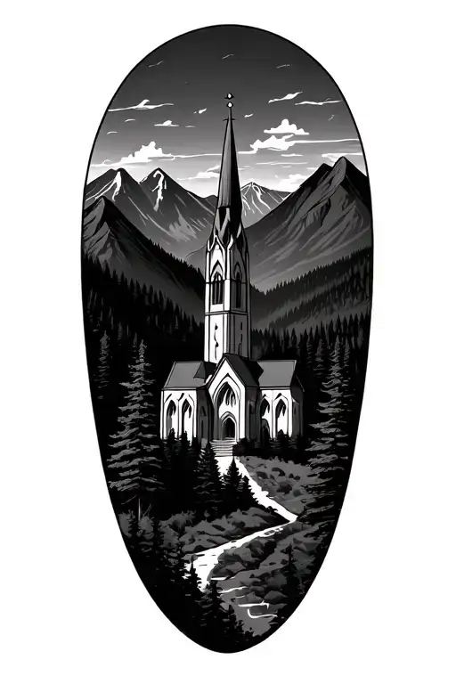 Mountains And Trees With Cathedral Church