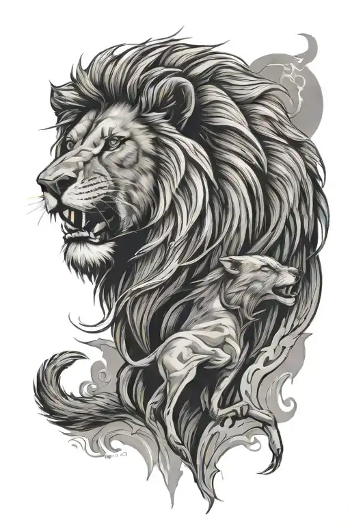 Lion And A Lone Wolf Howling