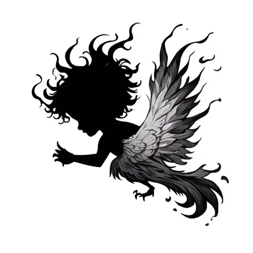 Child Silhouette With Flaming Phoenix
