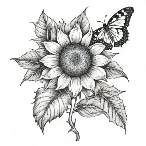 Sunflower And Butterfly Resting