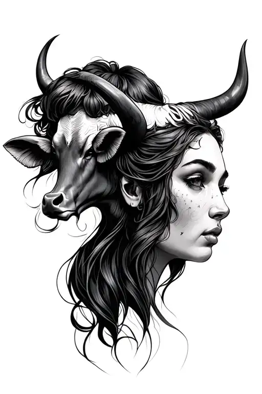 Taurus Sign Bull And Woman's Face