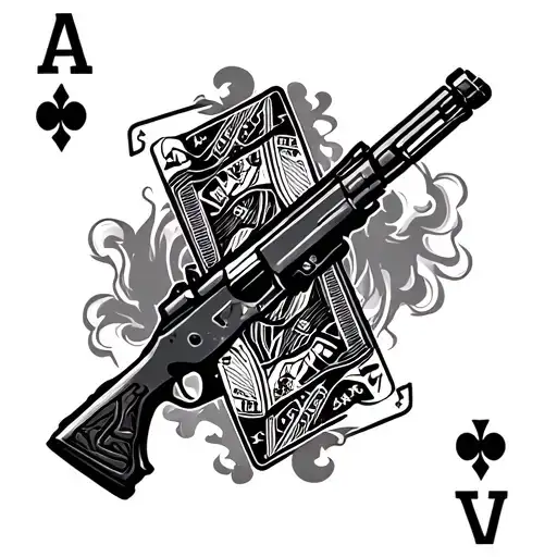 Army Assault Rifle Shotting An Ace Card With Smoke Around It