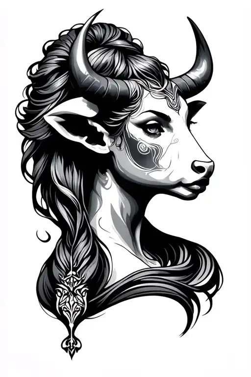 Taurus Sign Bull And Mitoligia Woman's Face