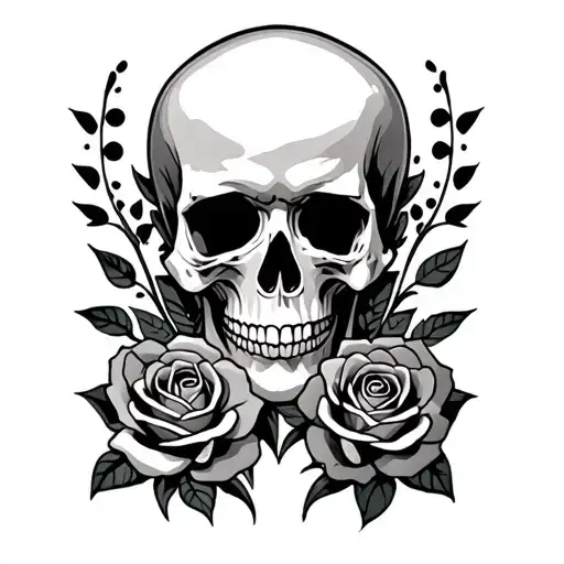 Wrap Around Throat Tattoo Of Skull In The Middle And A Rose On Each Side