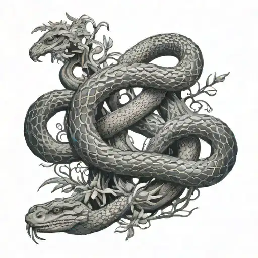 Snake And Tree Intertwined Around The Base