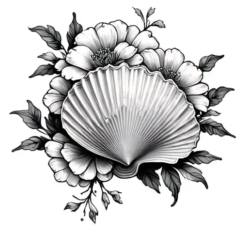 Scallop Shell With Flowers Intertwined