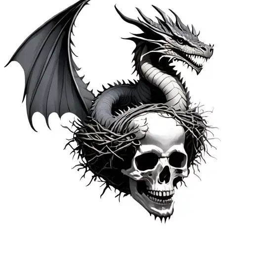 Dragon Perched On Human Skull Made Into A Nest