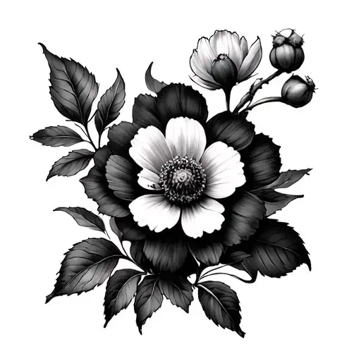 Hawthorn And Cosmos Flower Intertwined