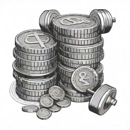 A Tattoo Design Featuring A Stack Of Coins And A Barbell To Represent Your Interest In Money And Gym
