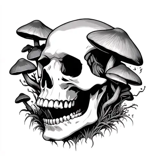 Hallucegetic Skull With Mushrooms Growing Out Of It