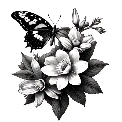 Larkspur And Daffodil With Butterfly