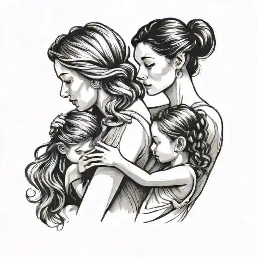 Mother Two Daughters Small Minimalist
