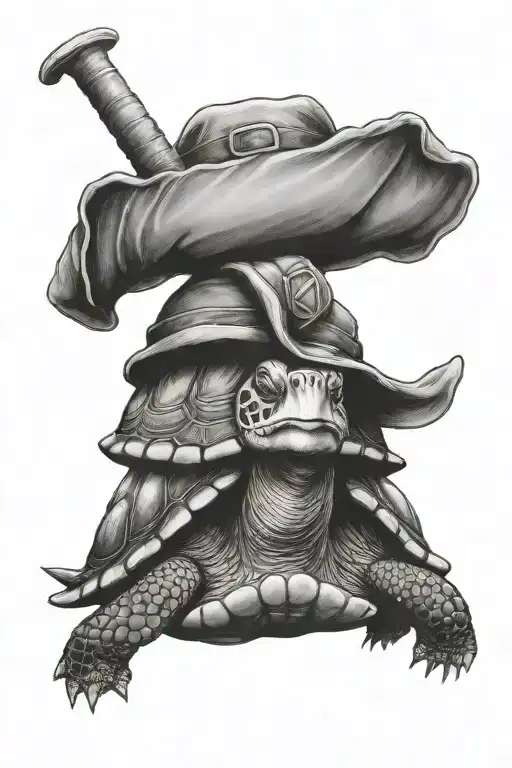 See Turtle Traveling With A Hat And Lugage Traveling