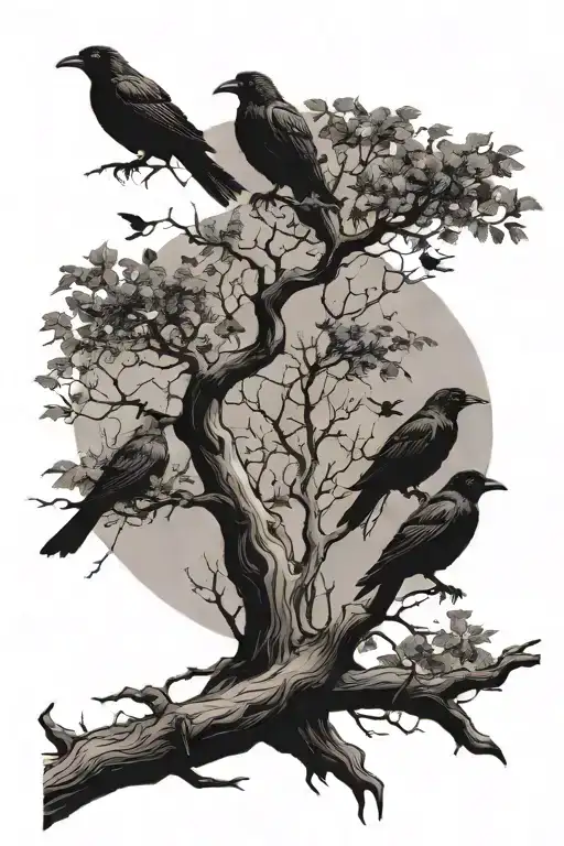 Tree And Crows Perched