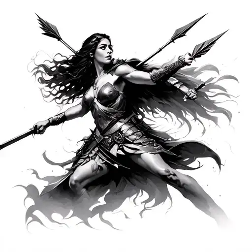 Warrior Shielding Woman From Arrows