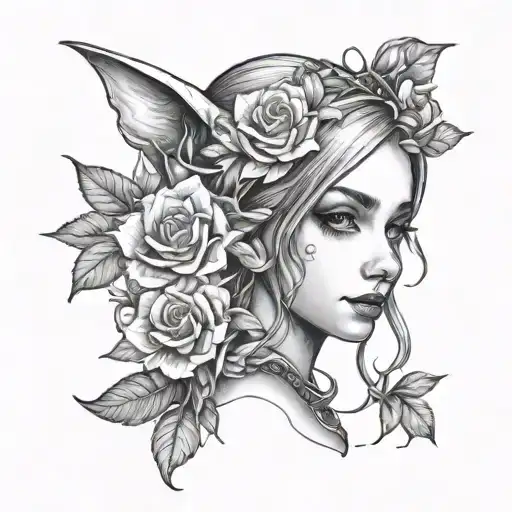 Girl Elf Princess Face Flowers Around