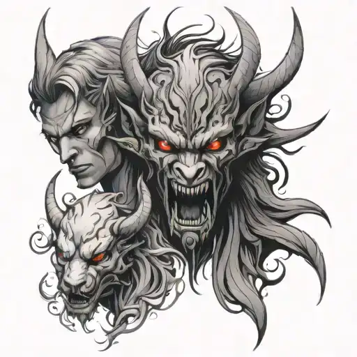 One Demon Face Where The Other Is An Angel Which Splinters And Cerberus Is The Demon's Protector