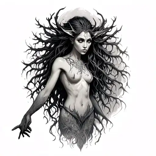 Full Body Facing To The Left Dryad With One Arm Pointing Left