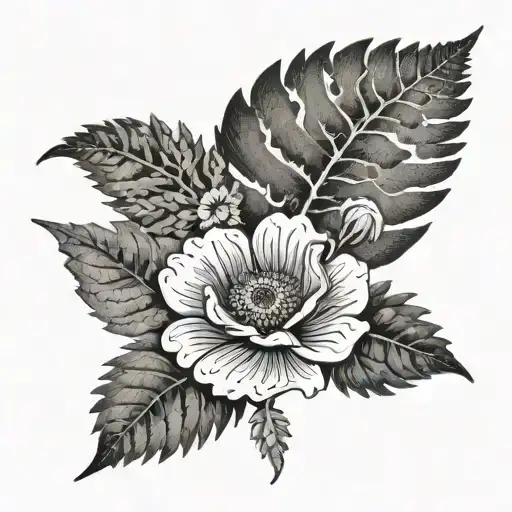 Fern Leaf With Poppy And Daisy