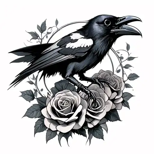 Raven Skeleton With Thorned Roses