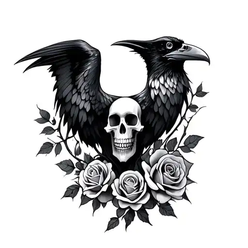 Raven Skeleton With Thorned Roses