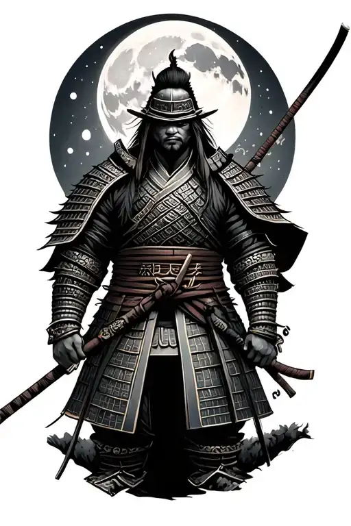 Samurai Warrior With Moon Background