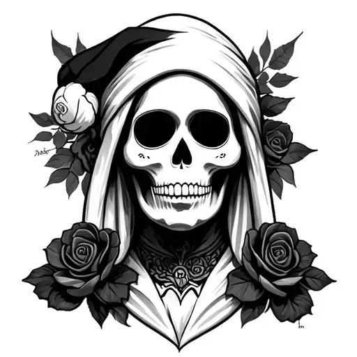 Create A Simple Black And White Tattoo Of Santa Muerte